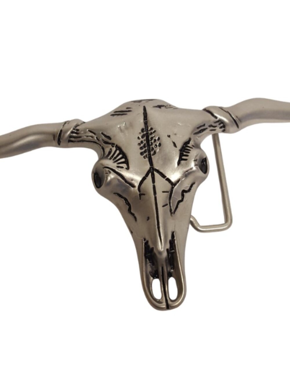 Western Silver Longhorn Skull Buckle